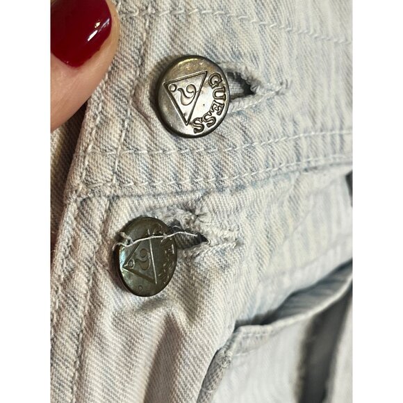 Vintage Guess Striped Denim Overalls Blue 3 Retro Y2K 90s Pinstripe Shabby Chic - Picture 5 of 16